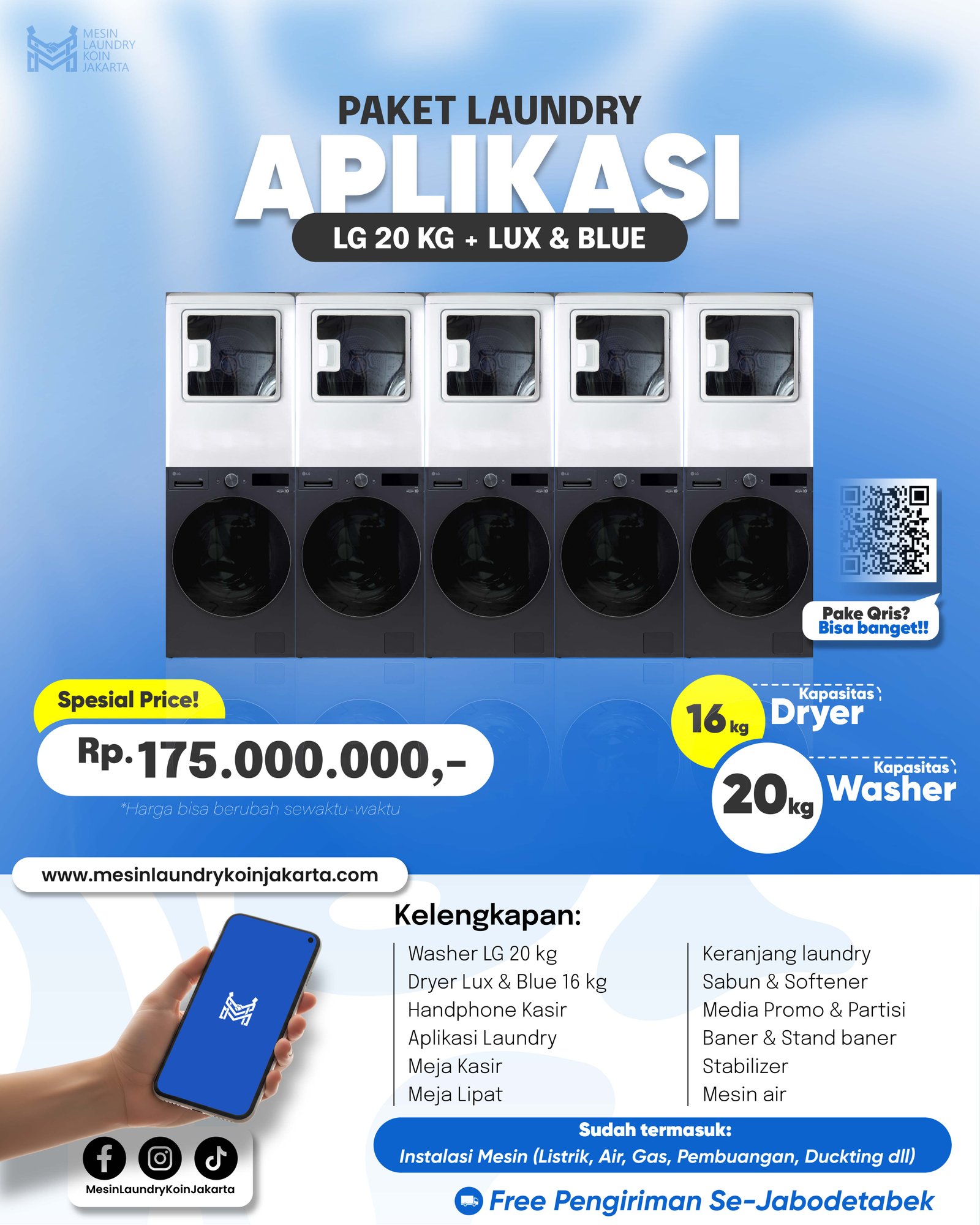 Paket Laundry Aplikasi 5 Stack — LG 24kg + Maytag, Rp235.000.000