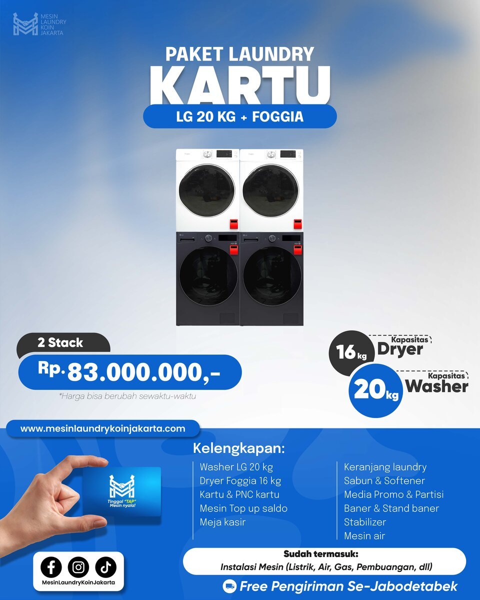 Paket Laundry Kartu 2 Stack — LG 20kg + Foggia, Rp83.000.000